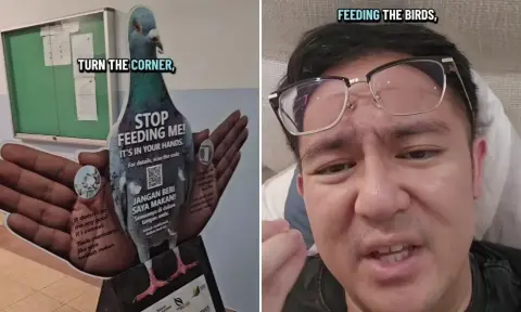 Jurong residents put up a sign asking people to stop feeding birds